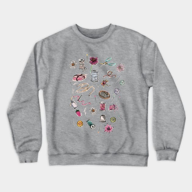 Boo Boo's Mini Sewing Kit Crewneck Sweatshirt by minniemorrisart